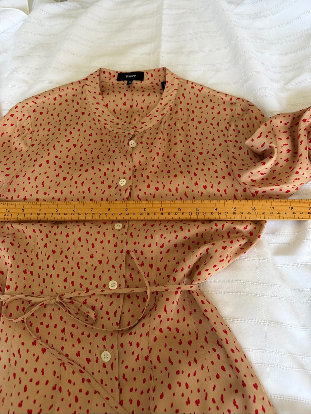 Theory Cream & Red Spring Dot Print Button-Front Midi Shirt Dress 00 - Picture 9 of 11